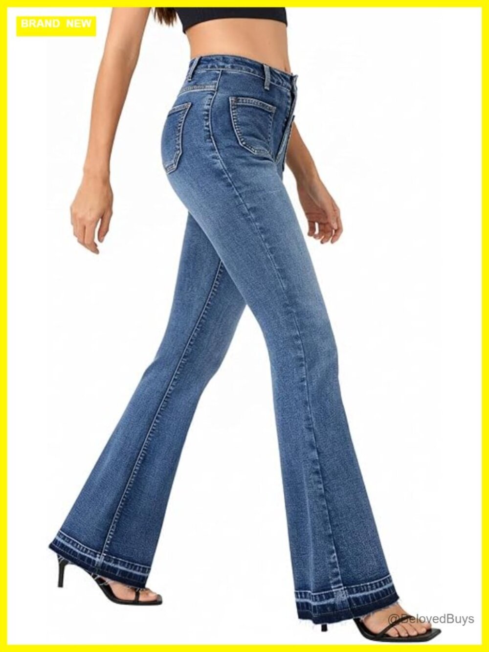 High Waist Bell Bottom Jeans Stretchy Flare Denim Trousers